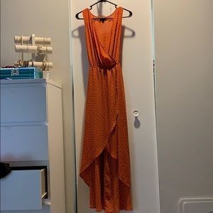 Orange dress with white polka dots